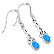 Synthetic Opal Celtic Trinity Silver Earrings - e412